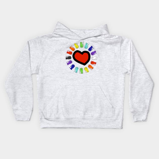 Rainbow Cats Circle Heart Valentines Day Kids Hoodie by ellenhenryart